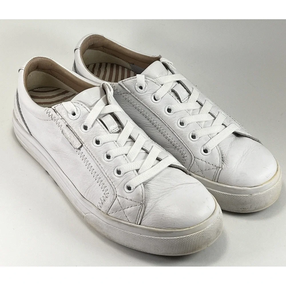 Taos Plim Soul Lux‎ PLX White Leather Women's Sneakers 7.5 Canvas Shoes 13994A